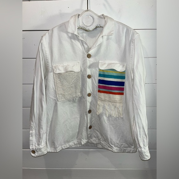 🤍ZARA Shirt jacket L – White with Colorful Pocket unisex - Picture 4 of 12